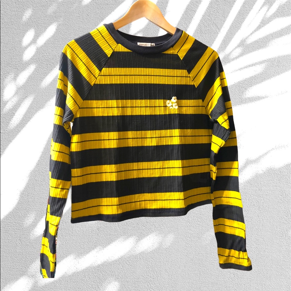 UO Crop Top Crew Neck Long Sleeve in Bee Color